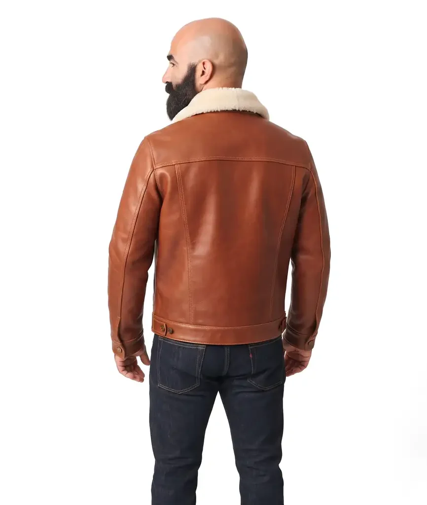 Shearling Collar Leather Trucker