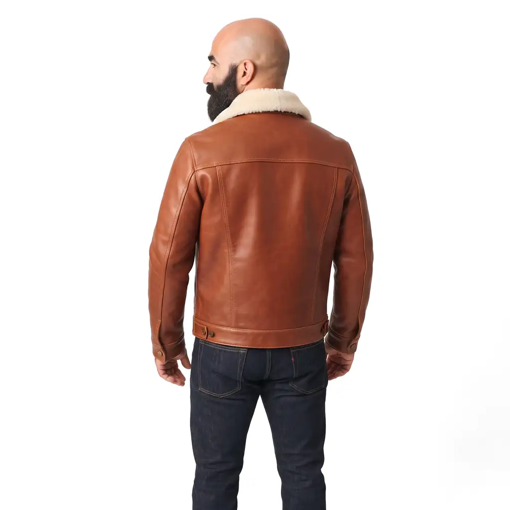 Shearling Collar Leather Trucker