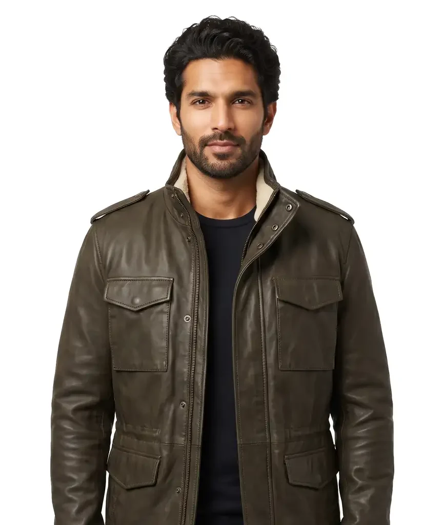 Shearling Lined Leather Field Jacket