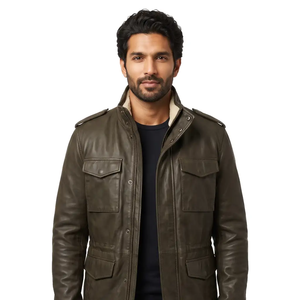Shearling Lined Leather Field Jacket