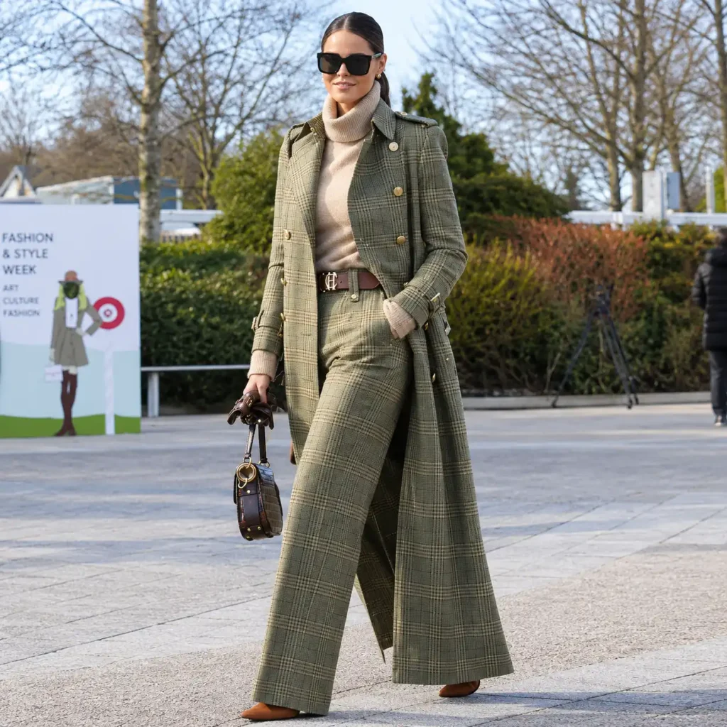 Sherlock Holmes Baker Street Olive Plaid Trench Coat