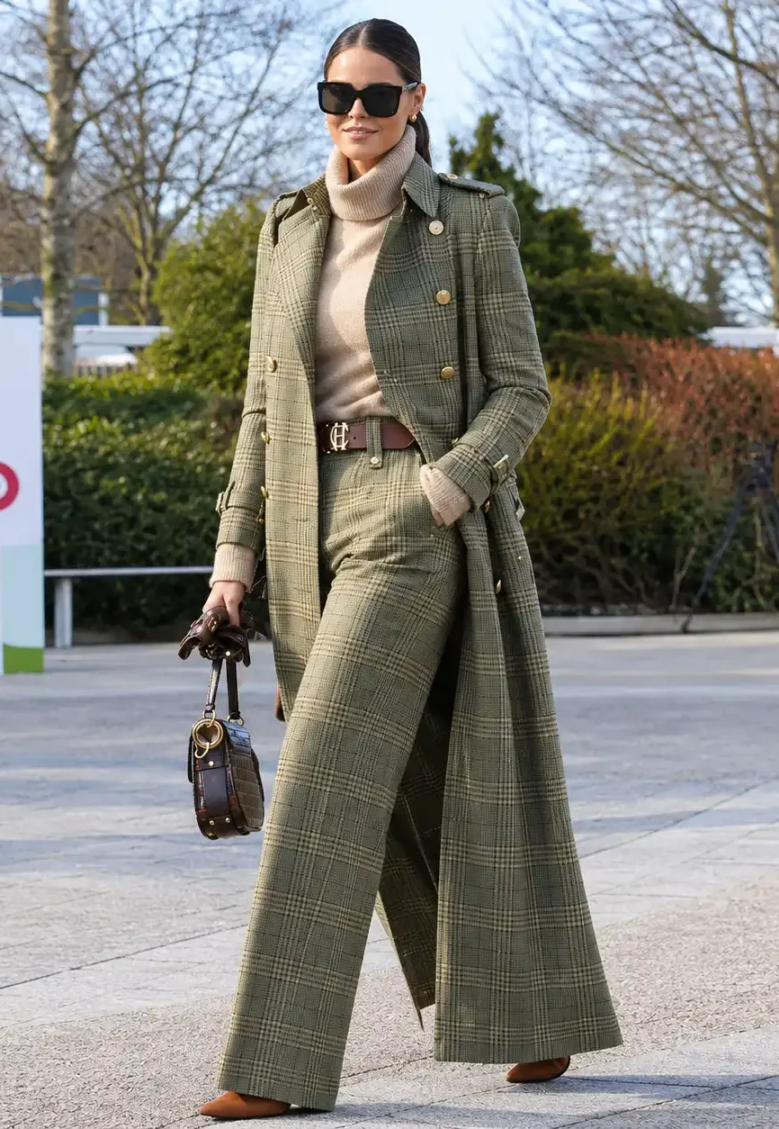 Sherlock Holmes Baker Street Olive Plaid Trench Coat