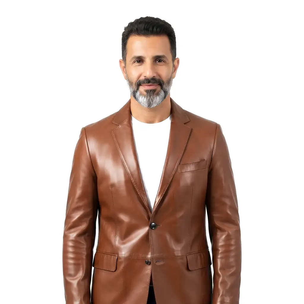 Single-Button Brown Leather Blazer