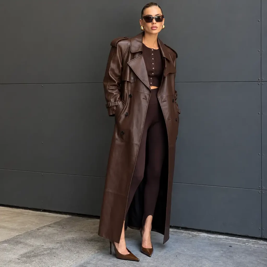 The Matrix Trinity Dark Chocolate Leather Maxi Trench Coat