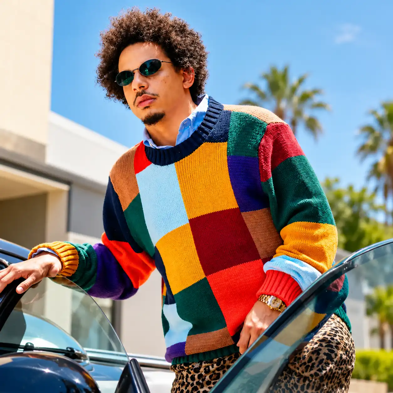 Eric Andre Colorful Patchwork Poolside Knit Sweater