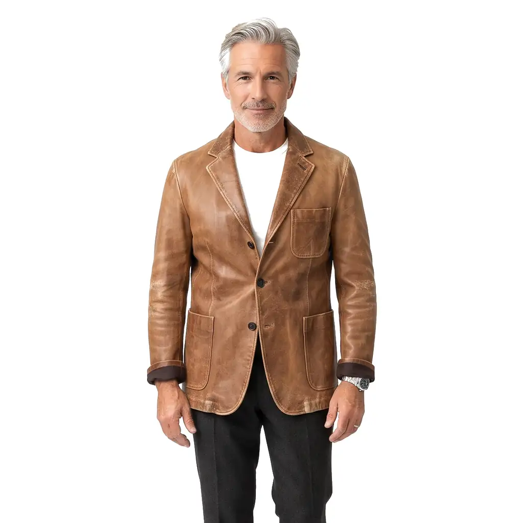 Vintage Distressed Leather Blazer