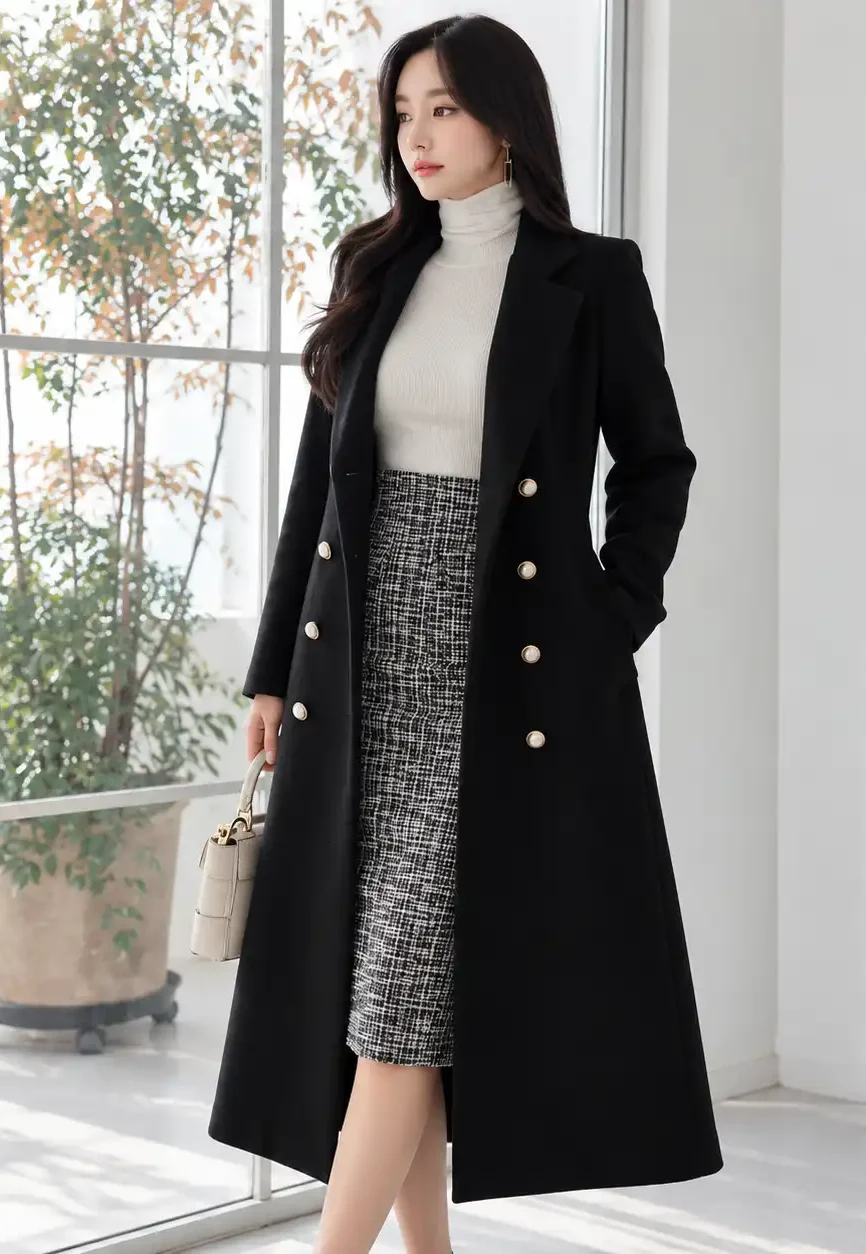 Wednesday Addams Nevermore Academy Black Wool Maxi Coat