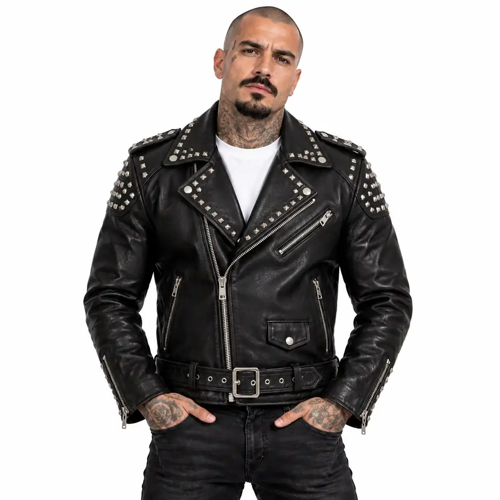 Men’s Studded Motorcycle Leather Jacket