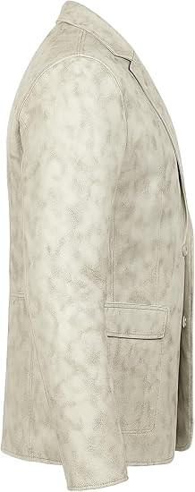 Men’s Distressed White Leather Jacket Blazer – Premium Two-Button Formal/Casual Coat - Image 3
