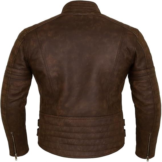 MDM Retro 80s Leather Motorcycle Jacket – Old-School Biker Style with Built-In Protectors - Image 2