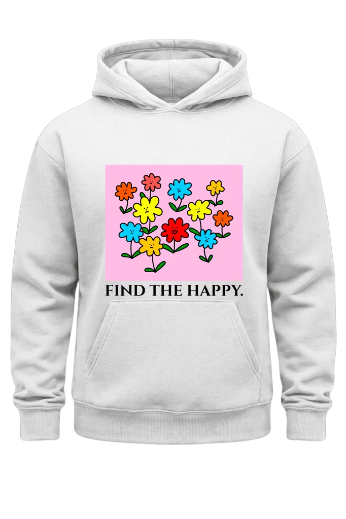 Find The Happy White Print Hoodie