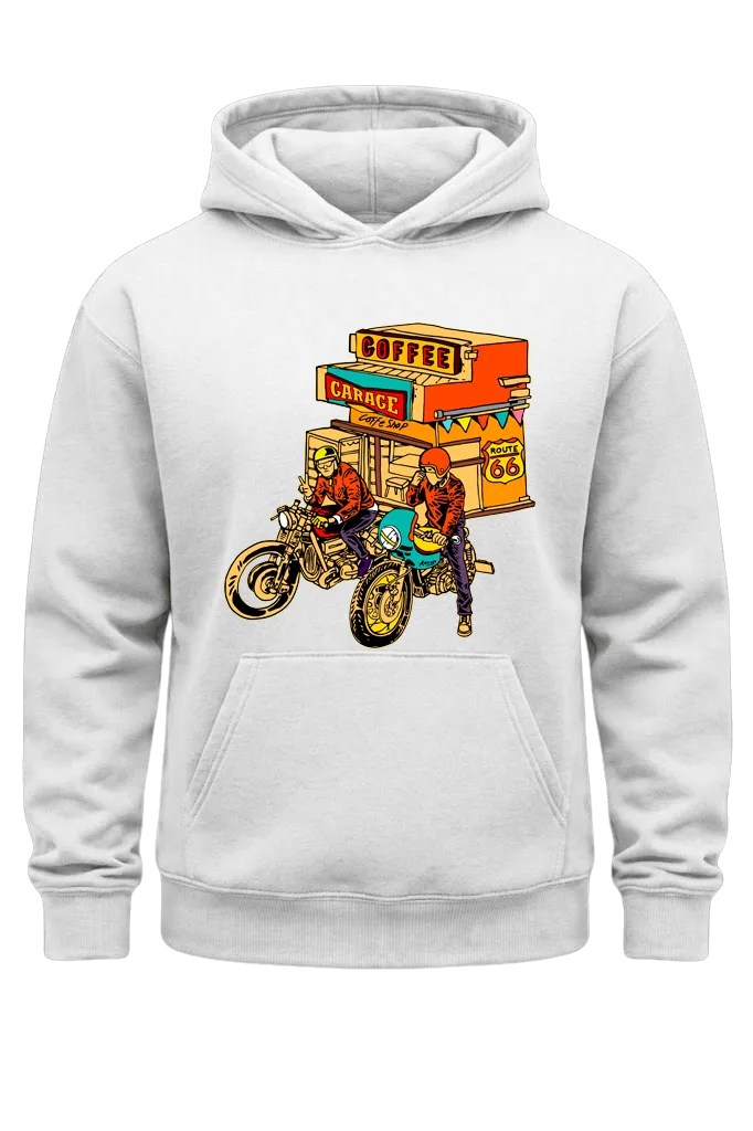 Vintage Motorcycle White Print Hoodie