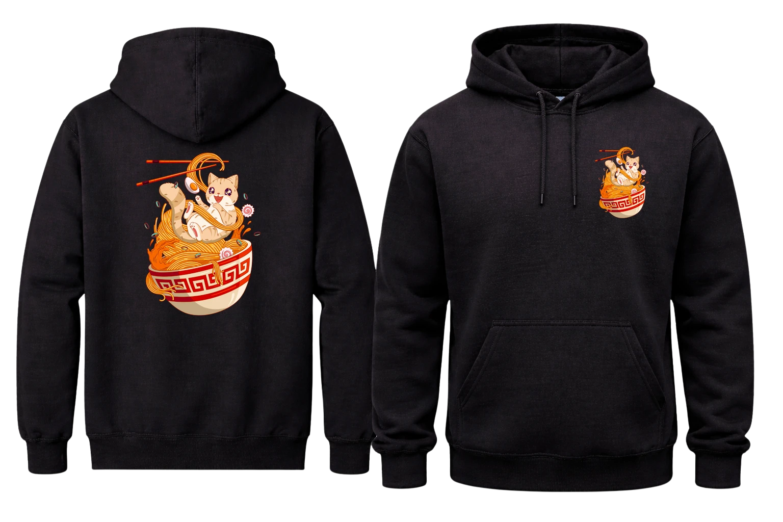 Kawaii Cat Ramen Front And Back Print Hoodie