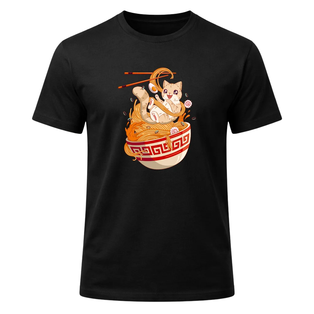 Kawaii Cat Ramen Graphic T-Shirt