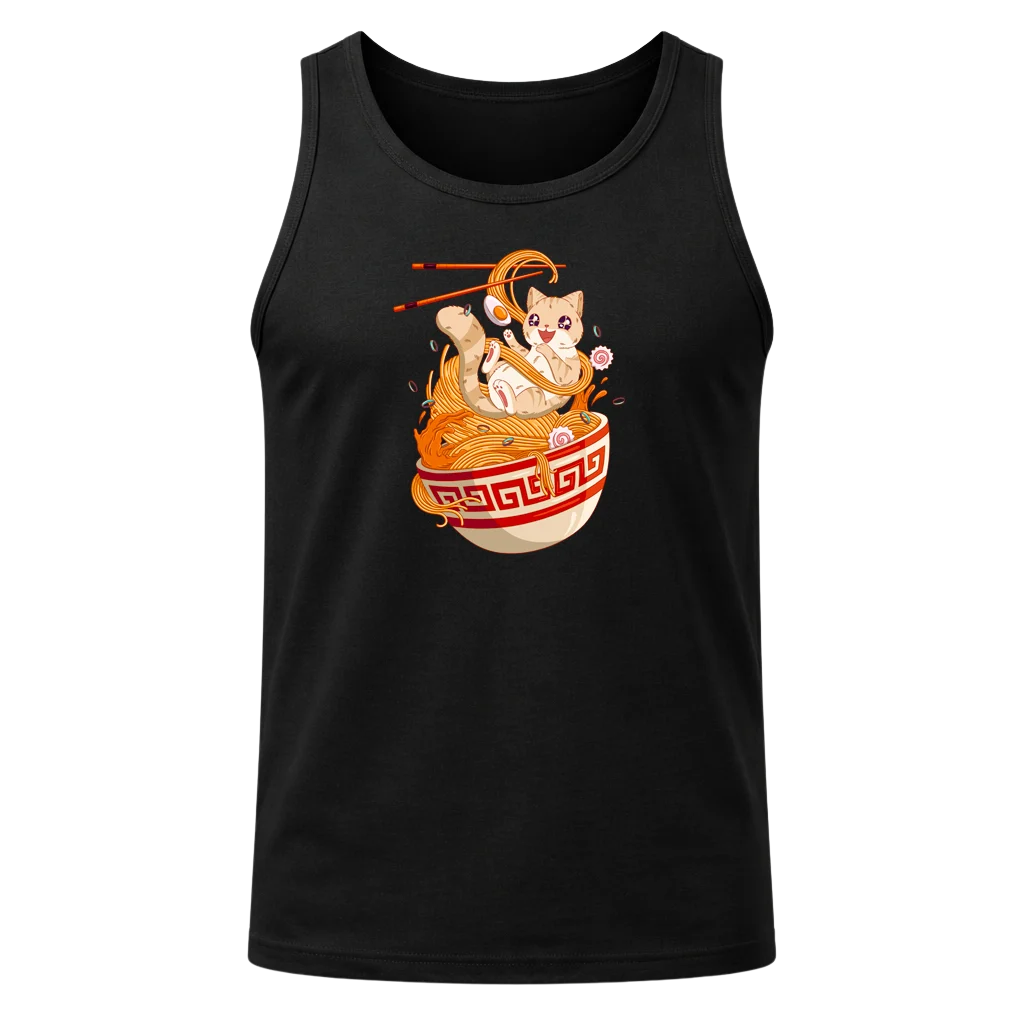 Kawaii Cat Ramen Black Tank Top