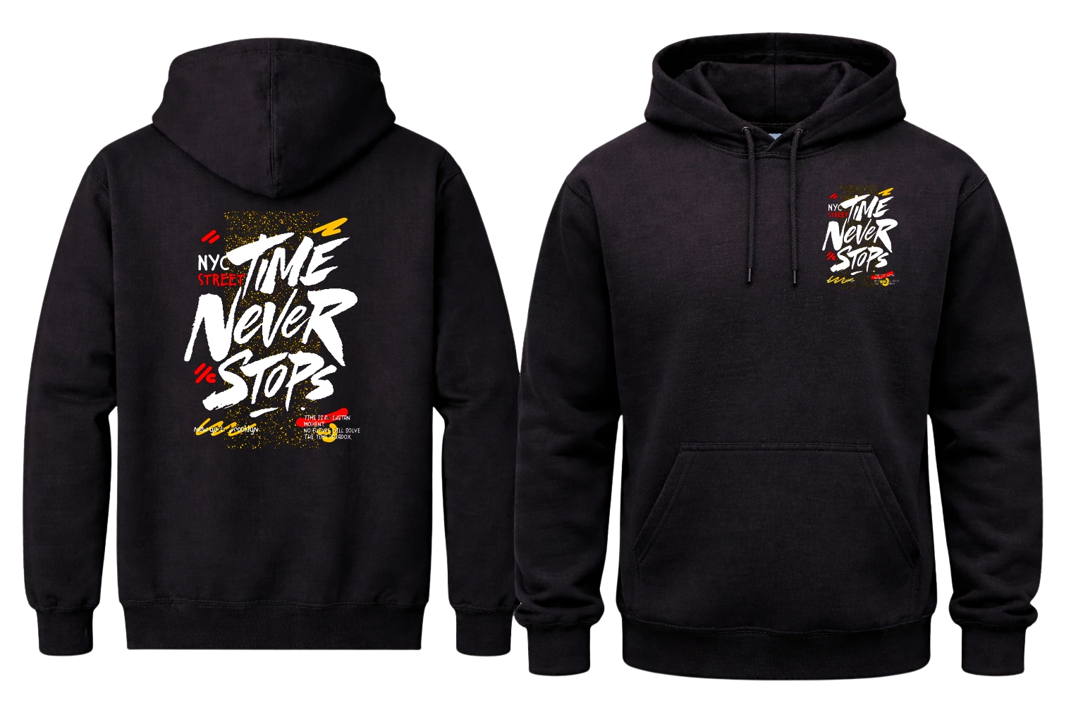 Time Never Stops Front And Back Print Hoodie