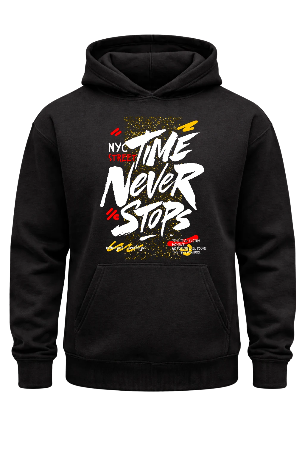 Time Never Stops Black Print Hoodie