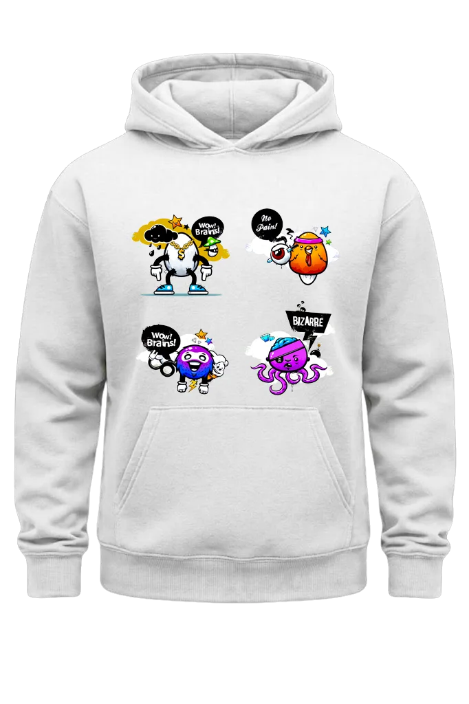 Brainstorm Bizarre Cartoon White Hoodie