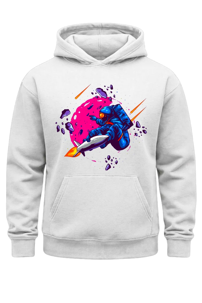 Cosmic Surfer White Print Hoodie