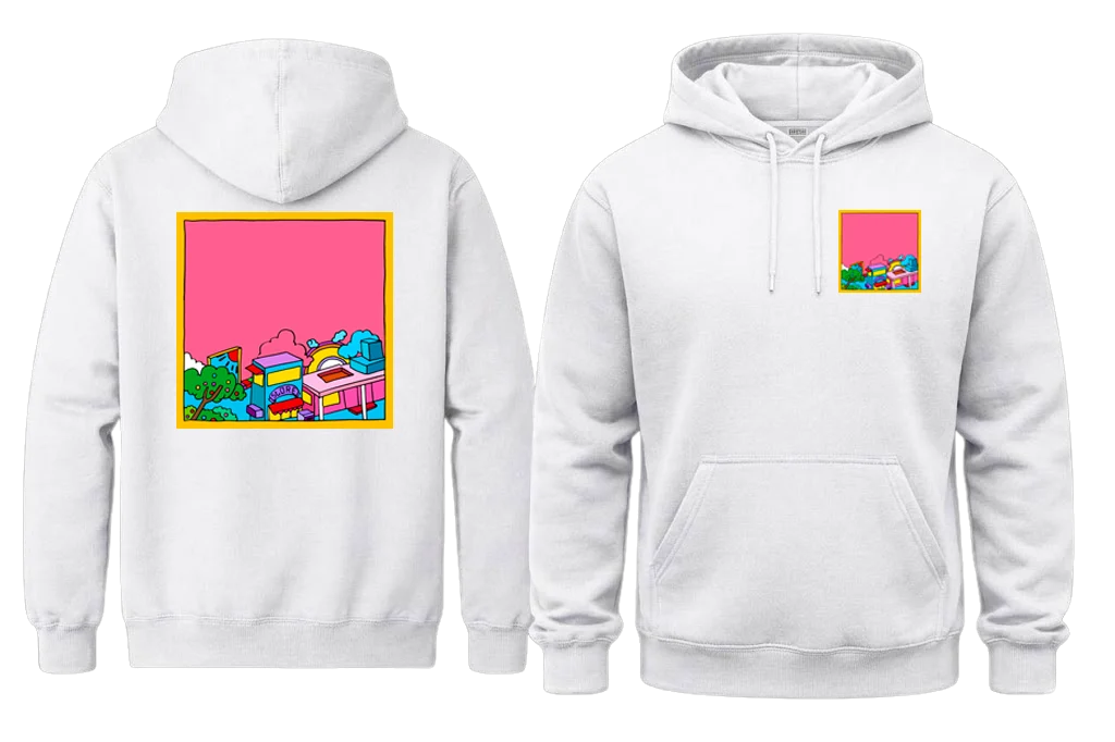 Pink Horizon Doodle Cartoon Front And Back Print Hoodie