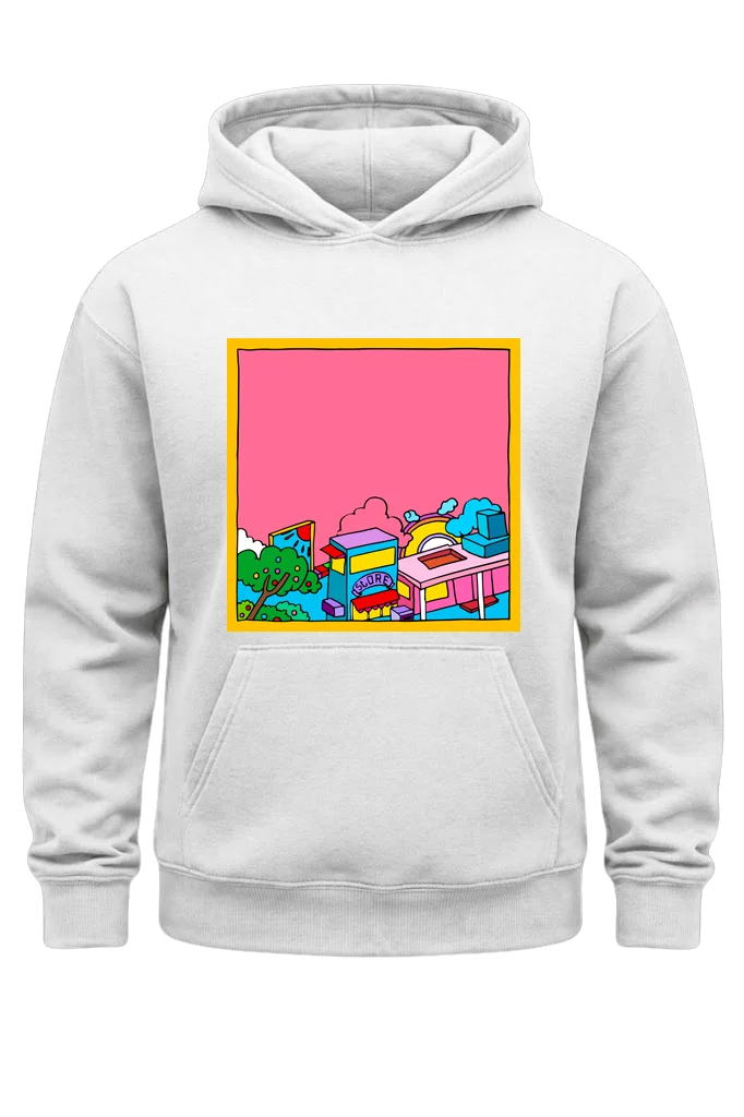 Pink Horizon Doodle Cartoon White Print Hoodie