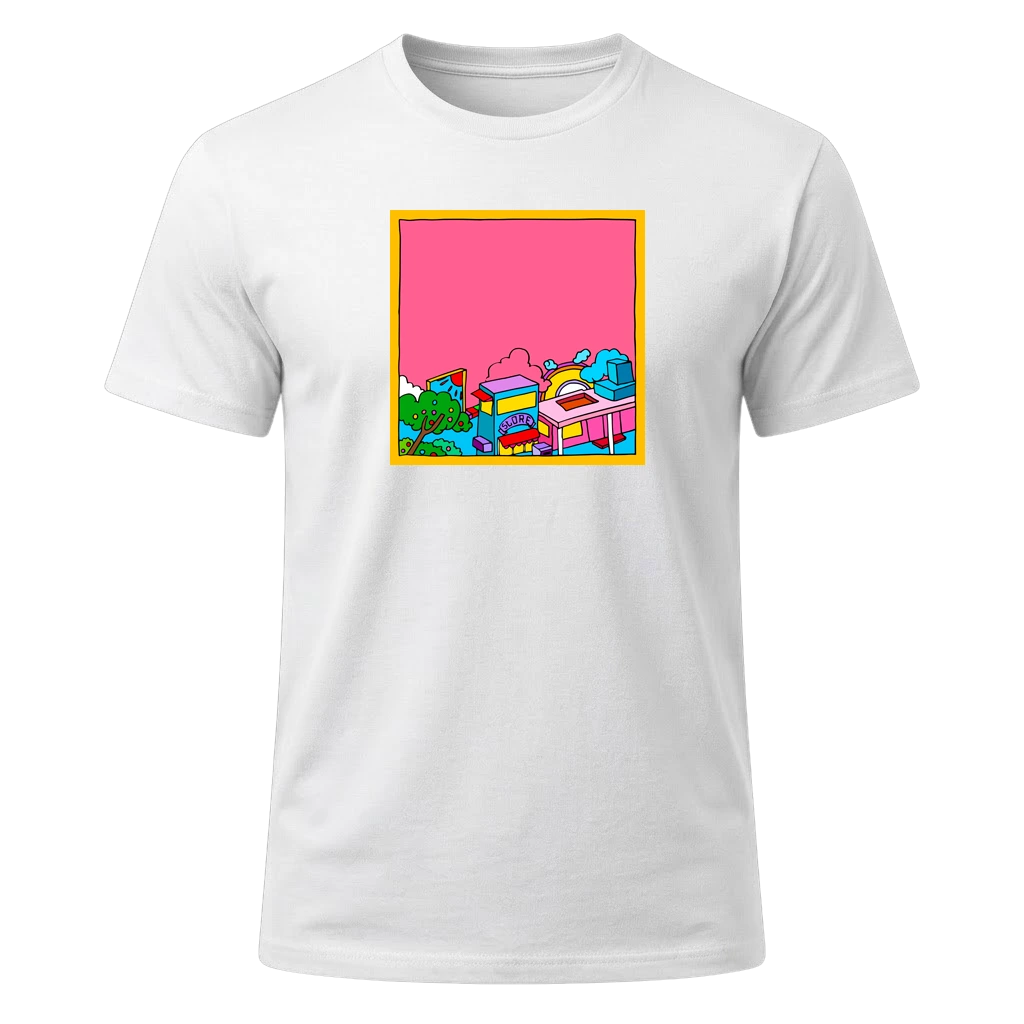 Pink Horizon Doodle Cartoon Graphic T-Shirt