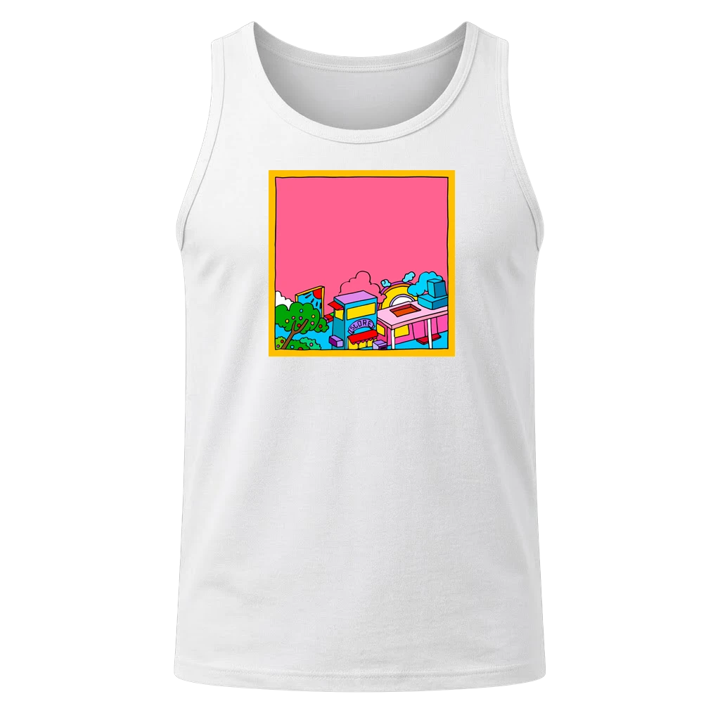Pink Horizon Doodle Cartoon White Tank Top